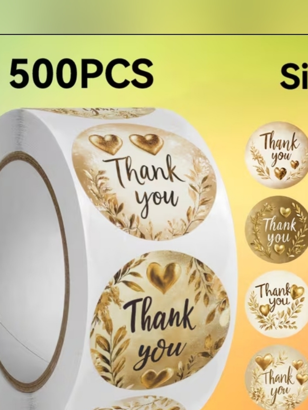 500 pieces/1 roll Golden Brown Hearts Thank you stickers